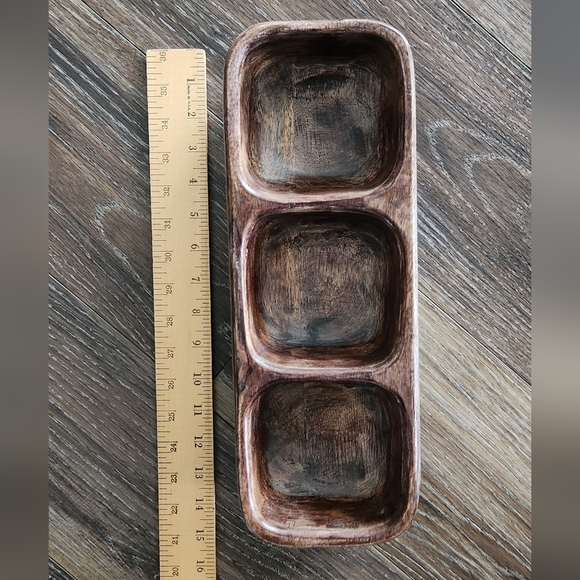 🌍 Rustic Brown Wooden Tray – Handcrafted in India 3-Compartment Organizer cute - Picture 16 of 16